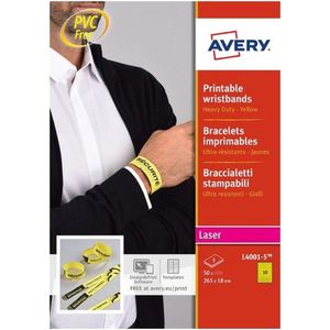 Avery L4001-5, Geel, Polyester, Laser, Permanent, Rechthoek, 160 g/m²