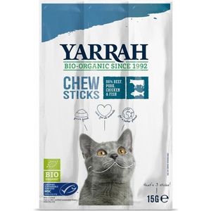 Yarrah Bio kauwstaafjes - Vis, Zeewier & Spirulina - Kattensnack - 15 g