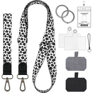 2-Delig Verstelbaar Nek & Pols Lanyards met Badgehouder - Universeel Telefoonkoord - Keycord Sleutelhanger - Leer Telefoonketting - Telefoon Ketting - GSM Koord - Sleutelkoord - Keykoord met ID Pashouder - Nekkoord voor Sleutels - Zwart