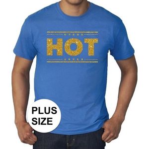 Grote maten Hot t-shirt - blauw met gouden glitter letters - plus size heren XXL