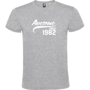 Grijs T-shirt ‘Awesome Sinds 1982’ Wit Maat XL