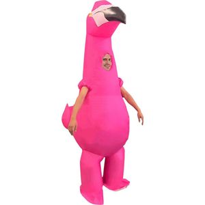 KIMU® Opblaas Kostuum Flamingo - Opblaasbaar Pak - Vogelpak Mascotte Opblaaspak - Opblaasbare Vogel Roze Volwassenen Dames Heren Festival