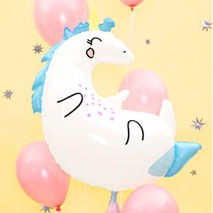 PARTYDECO - Witte en blauwe eenhoorn ballon - Decoratie > Ballonnen