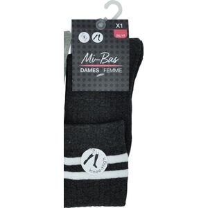 Dames KNIEKOUS - Anthracite- 3 paar - one size - losse elastiek - 78% katoen - met strepen chaussettes socks
