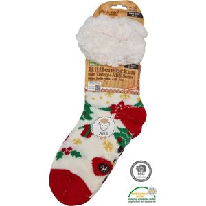 Antonio Huissokken - Huissokken Kerstboom - Rood Wit - Dames - Antislip ABS - One Size (35-42) - Hüttensocken - Warme Sokken - Warme Huissok - Kerstcadeau voor vrouwen