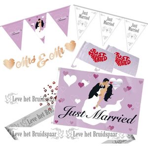 Feestpakket Just Married 7 delig versiering - You & me Just married Bruidspaar trouwen huwelijk.