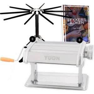 YUGN Pasta Machine en Pasta Droogrek - Pasta Droger Voor Oa Spaghetti en Is Vaatwasserbestendig - Pastamachine Inclusief Pastamaker Verwisselbare Kop en Tafelklem en Rubberen Voetjes - Inclusief eBook - Cadeautip