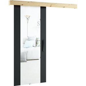 InspireMe - Schuifdeursysteem met rail en spiegel - 90x204cm - LOPA II - Zwart Mat + Artisan Eik met Soft-Close system