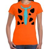 Fred holbewoner carnaval verkleed t-shirt oranje voor dames - Carnaval kostuum M