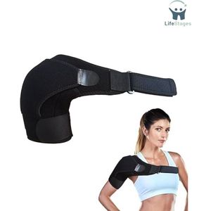 LifeStages - Schouderbrace Slijmbeurs - Verstelbare Schoudersteun - 1 Stuk - Rotator Cuff Koudetherapie Voor Mannen En Vrouwen - Sportschoudersteun Bij Gewrichtsdislocatie - Bevroren Schouder - Tendonitis - Eén maat - Zwart