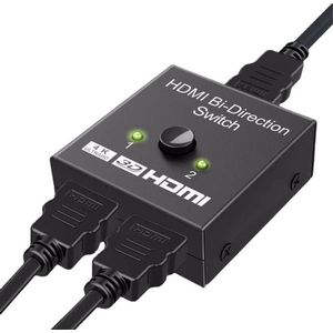 HDMI-splitser, 2 Output Bidirectional Switch Box 1-poort In 2 Poorten Uit HDMI Hub Ondersteunt HD 4K 3D 1080P Compatibel met PC-notebooks, HDTV, Blu-Ray-speler, Fire Stick, TV-box, Xbox, PS3, PS4, PS5