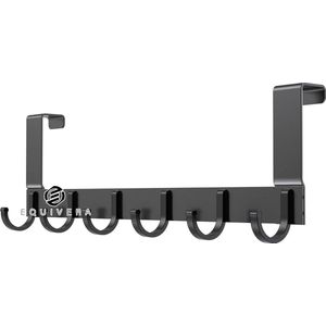 Equivera Deurhaken om op te hangen, deurhaken met 6 haken, deurkapstok om op te hangen, zonder boren, deurhaaklijst voor standaard deurvouw tot 2,1 cm (1 pak zwart)
