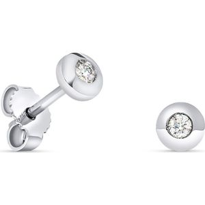 Miore - Witgoud Diamanten Oorbellen Knopjes Dames - 14 karaat Goud - 0.08ct Diamant - maat S - Handgemaakte Sieraden