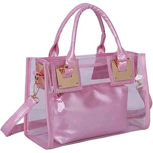 2-delige kleine doorzichtige schoudertasset Schoudertas PVC Transparant Shopper Handtas Clutch, roze, draagtasse