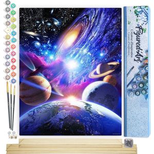 Figured'Art Schilderen op Nummer Volwassenen canvas Planetaire Systeem - Handwerk acrylverf Kit DIY Compleet - 40x50cm met DIY houten lijst