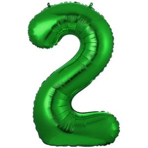 Ballon Cijfer 2 Jaar Groen Folie Ballon Verjaardag Versiering Cijfer ballonnen Feest versiering Met Rietje - 36Cm