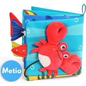 Metio - Baby Stoffen Boek ""Oceaandieren"" - Kreukelgeluid & Pieper - Vroege Ontwikkeling & Cognitie Leren - Wasbaar - Krab Stijl