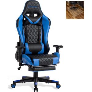 FOXSPORT Game Stoel - Gaming Stoel - Gaming Chair - Bureaustoelen - Bureaustoel Met Nekkussen & Verstelbaar Rugkussen - Instelbare Zithoogte - Gaming Accesoires - Met beensteunen - Blauw /Zwart