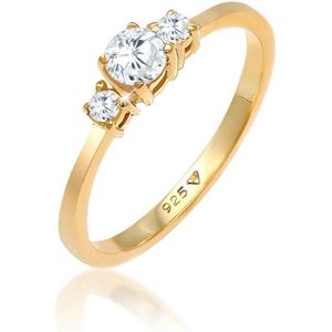 Elli Dames Ring Dames Verlovingsring Sprankelend met Zirkonia Kristallen van verguld 925 Sterling Zilver
