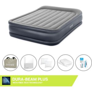 Intex Luchtbed - 2-Persoons - 152 x 203 x 42 cm - Grijs - Inclusief pomp - Hoeslaken - Kussen - Kussenbeschermer en Reparatieset