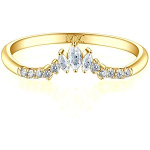 Serenella - 18k Geelgouden Marquise en Ronde Moissanite Trouwring