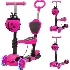 LifeGoods MultiRider - Kinderstep met Duwstang - 3 tot 8 Jaar - Jongens/Meisjes - 2 Lichtgevende Wielen - Roze