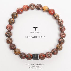 MEN OF MERCURY® Natuursteen Armband Heren - Leopard Skin Jasper - Bruin & Beige - Handgemaakt - Elastisch - Stabiliteit & Bescherming - Spirituele Betekenis - 17cm