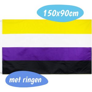 Pride Vlag - Non Binary - 150x90 CM - Regenboog - LGBTQ+ - Met Ringen