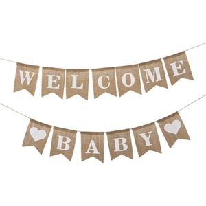 Geboorte en Babyshower Versiering Slinger Welcome Baby Babydouche -  Jute Vintage Meisje Jongen - Baby shower - babykamer decoratie