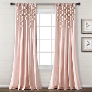 Boho Pom Pom Tassel Linnen Gordijn Paneel - Gordijn - Decoratie - 1 stuk - Blush - Linnen - 84"" L x 52"" W