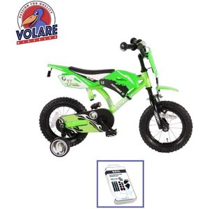 Volare Kinderfiets Motorbike - 12 inch - Groen - Inclusief WAYS Bandenplakset