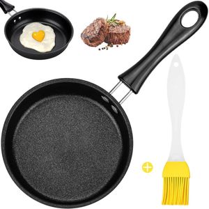 Mini-pan 12 cm, kleine braadpan geschikt voor inductie, draagbare mini-eierpan met siliconen borstel en anti-aanbaklaag, antraciet, hittebestendig voor kamperen, koken, braadpan, inductiekookplaat