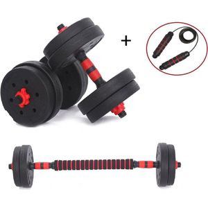 Halter Set 15 kg – Gewichten – Dumbbell Set – Inclusief Halterstang – Met Gratis Springtouw