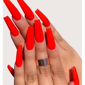 Nep nagels - Plak nagels - 24 stuks Coffin shape - Rood - Kunstnagels - Press on nails - Coffin shape nails - Lange nagels - Fake nails