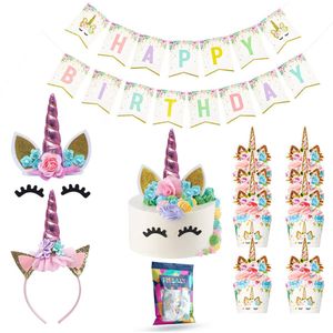 Fissaly 53 Stuks Roze Eenhoorn Verjaardag Decoratie Versiering – Taarttopper - Unicorn Topper Set – Kinderfeest – Feest