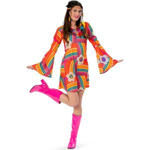 Funny Fashion - Hippie Kostuum - Sjanel Dress - Vrouw - Oranje - Maat 40-42 - Carnavalskleding - Verkleedkleding