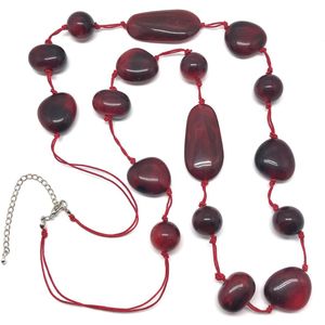 Behave Stenen ketting dames – rood kleurig – lange ketting