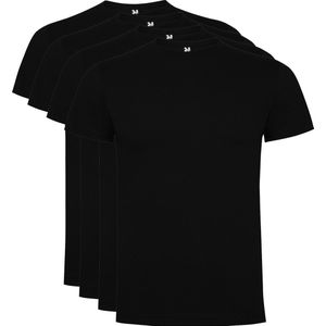4 Pack Dogo Premium Unisex T-Shirt merk Roly 100% katoen Ronde hals Zwart, Maat S