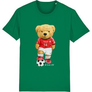 Jongens Meisjes T Shirt - Beer met Voetbal- Groen - Maat 164