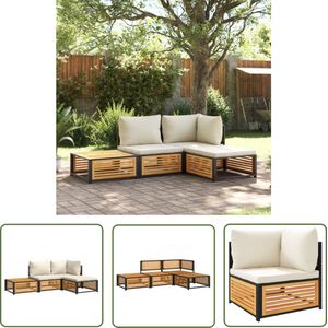 The Living Store 4-delige Loungeset met kussens massief acaciahout - Hoeken Bank - Lounge Set - Acacia Hout - Buitendecoratie - Tuinmeubels