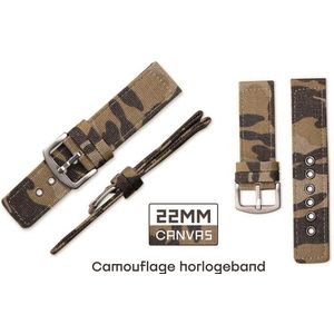 22mm Canvas Horlogeband met Camouflage print Khaki bruin passend op o.a Casio Seiko Citizen en alle andere merken | Horlogebandje | Horloge band