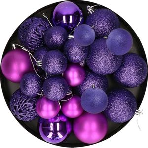 Kerstballen - 50x st - paars - 3, 4 en 6 cm - kunststof - kerstballenpakket