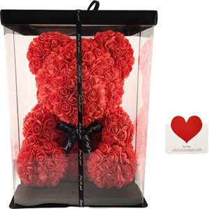 Rozen Beer XL - Teddy Bear Rose - 39 cm - Met Kaartje - Gift Box - Moederdag Cadeau - Roses - Cadeautje voor vriendin haar moeder - Rood – Qwality