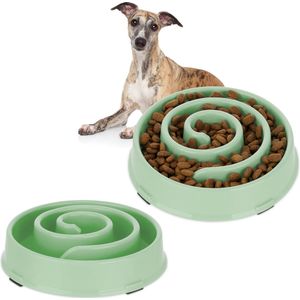 Relaxdays 2x anti-schrokbak - voerbak tegen schrokken - 600 ml - plastic eetbak honden