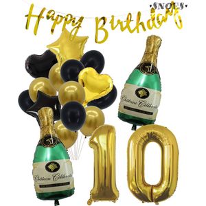 10 Jaar Verjaardag Cijferballon 10 - Feestpakket Snoes Ballonnen Pop The Bottles - Zwart Goud Groen Versiering