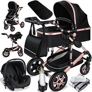 Kinderwagen 3 in 1 - Babywagen 3 in 1 - Wandelwagen - Kinderwagen 3 in 1 Incl Autostoel - Zwart