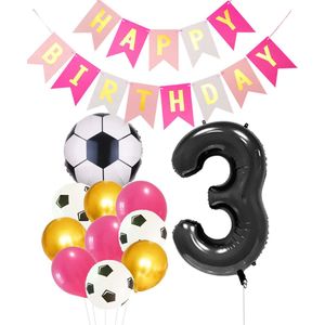Cijfer Ballon 3 | Snoes Champions Voetbal Plus - Ballonnen Pakket | Roze en Zwart