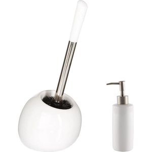 5Five - WC-/toiletborstel in houder - wit/rvs - Zeeppompje 400 ml