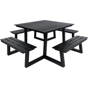 MaximaVida vierkante aluminium picknicktafel Dex 215 cm zwart - lage instap