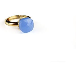 Ring in zilver geelgoud verguld model pomellato blauwe steen
